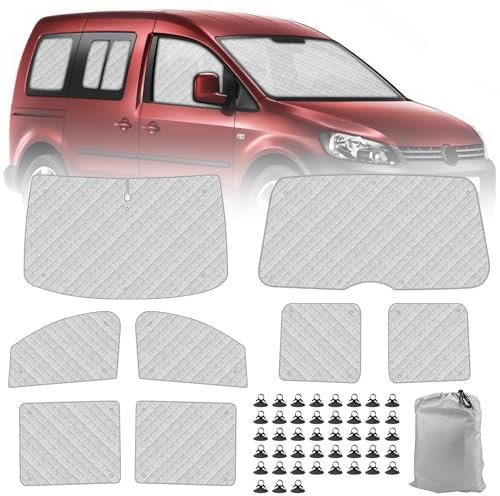 Roadtime 8Stk Thermomatte Fahrerhaus passend für Caddy Life Tramper 04-19 SWB,Interne Auto Sonnenblende Frontscheibenabdeckung,Thermo Jalousien Set Verdunkelung,Sonnenschutz Windschutzscheiben Matte