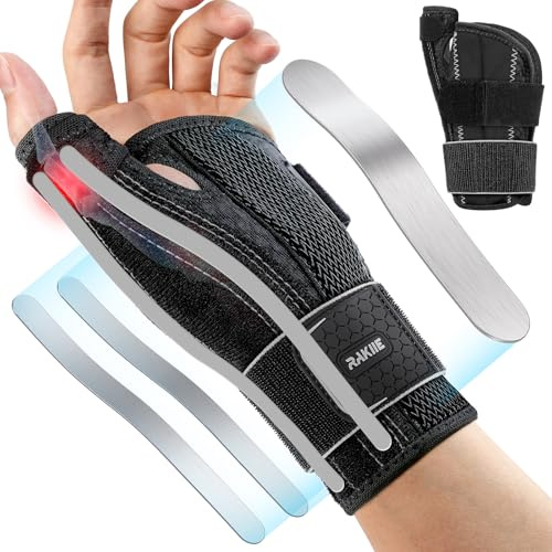 Rakiie Tutore per polso e pollice, per tunnel carpale, guida per il pollice con 3 guide in metallo, fasciatura traspirante per uomini e donne (grigio, L/XL, sinistro)