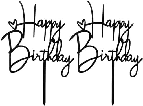 2 Stück Schwarz Happy Birthday Kuchenaufsatz deko,Acryl Glitter Kuchen Topper verzieren,Besondere Tortenaufsätze zum Happy Birthday Cake Topper,Für Mädchen Jungen