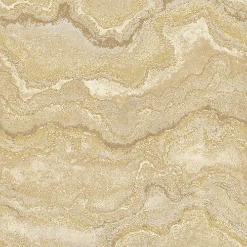 World of Wallpaper Mila Marble Textured Heavyweight Vinyl Wallpaper for Modern Elegant Bedrooms Feature Walls Living Rooms in Beige/Gold (WOW165)