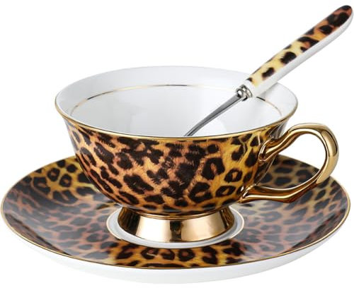 Taza de hueso de porcelana china con estampado de leopardo, vajilla de porcelana de cerámica para una tarde hermosa cena en polvo, cereales finos, taza de desayuno, taza de leche