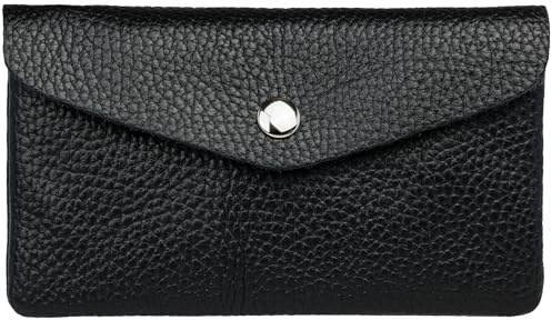 Caspar Echt Leder Geldbeutel Damen Portemonnaie mittelgroße Geldbörse mit Reißverschluss & Druckknopf - GB417 - Made in Italy, Farbe:schwarz, Größe:Mittelgroß (16cm x 10cm)