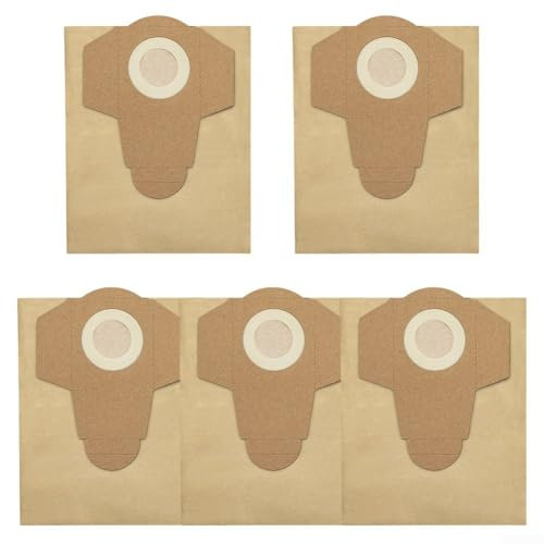 Bolsas para aspiradora de 20 litros de capacidad, bolsas de colección de papel para aspiradoras TC-VC 1825 1815S en seco y húmedo con apertura de 65 mm, paquete de 5 unidades para aspiradora Einhell