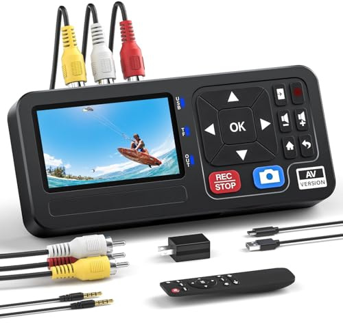 Convertitore portatile da VHS a digitale con telecomando, video a registratore digitale autonomo per registrazione di nastri VHS, VCR, DVR, DVD, Hi8, lettore DV, RCA, CVBS, TV Box, videocamera