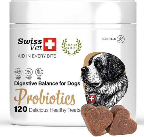 SwissVet Probiotika Hunde - Hochdosierte Darmkur bei Durchfall & Blähungen - 120 Kautabletten mit Bacillus Velezensis & Inulin - Aufbau der Darmflora nach Antibiotika - Getreidefrei