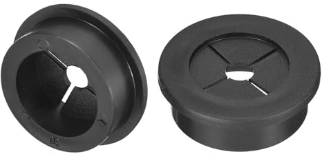 TA-VIGOR 2Pcs Rubber Desk Cable Grommet, 1-3/16 Inch (30mm) Flexible Cable Hole Cover for Office Desk & Worktops, Quiet Wire Organiser with Tight Fit Cable Port – Black