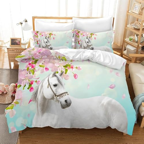 CXYXHW Horse Bedding Duvet Cover Set,Animal Horse Print Soft Microfiber Bedroom Duvet Set Bedding Set with 2 Pillowcase,for Teens and Adults. (H1, Double)