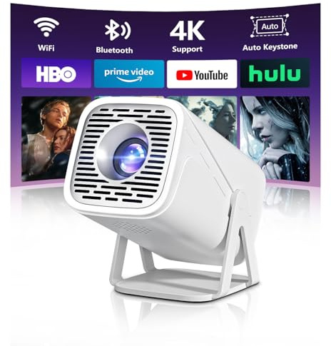 TryLand Mini projecteur avec WiFi et Bluetooth, prise en charge 4K Full HD 1080p, projecteur de film extérieur portable avec système Android et applications intégrées, proyecteur intelligent pour