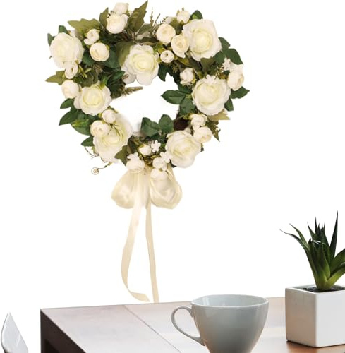 Ghirlanda di San per porta d'ingresso, ghirlanda primaverile a forma di cuore da 40 cm, con rose artificiali, decorazione romantica da appendere alla parete per matrimoni, feste in casa