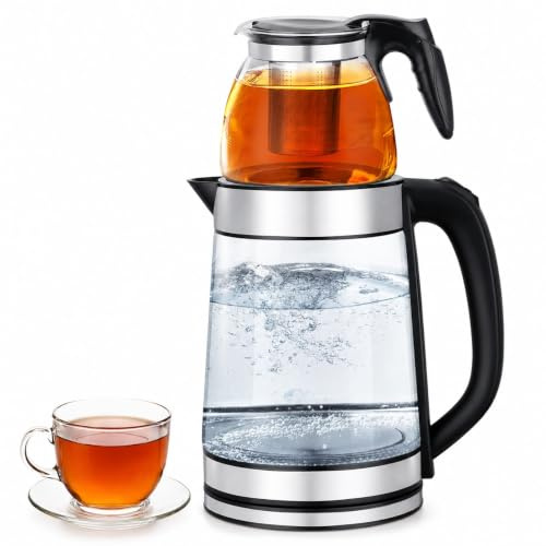 Machine a The Turque Electrique 3L Bouilloire Samovar en Verre 2 Niveaux