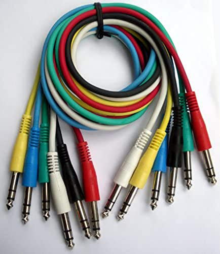 Adam Hall Studio Patch Cable set of 6-90 cm long 6.35mm to 6.35mm Jack stereo