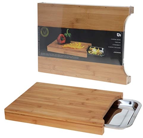 Koopman - Tabla de cortar de bambú con bandeja de acero inoxidable