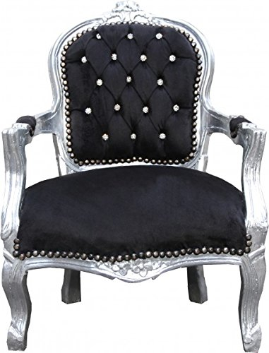Casa Padrino Barock Kinder Stuhl Schwarz/Silber mit Bling Bling Glitzersteinen - Kindermöbel