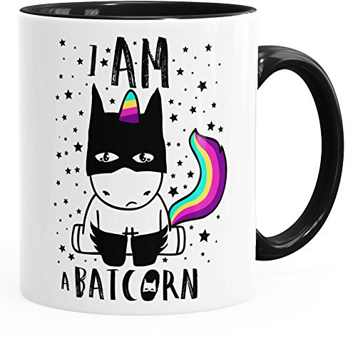 MoonWorks Taza con color interior unicornio unicornio Batcorn brillante taza de café taza de té taza de cerámica negro unisize