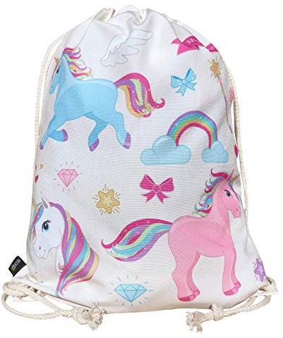 HECKBO Kinder Turnbeutel - Einhorn Unicorn - 40x32cm - Sportkleidung Trinkflasche - Kindergarten, Schule, Stoffbeutel Kita - Rucksack, Tasche, Sportrucksack, Sportbeutel Junge Mädchen