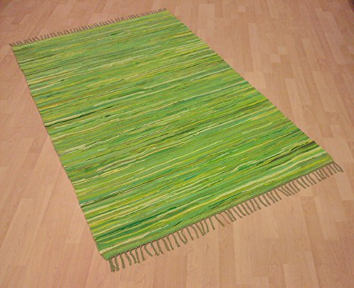 MB Warenhandel24 Handwebteppich Fleckerlteppich gestreift 100% Baumwolle Handweb Teppich Fleckerl Waschbar NEU (ca. 140x200 cm, Kiwi gestreift)