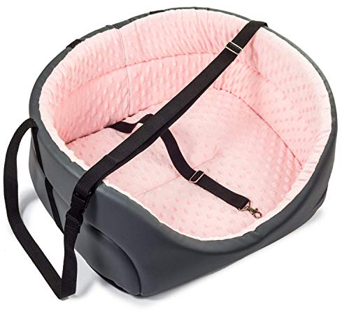 Hunde Autositz Universal Waschbar Abriebfest, Autositz Hund für Vordersitz, Beifahrersitz, Rückbank, Hundebett Hundetasche, S: 39 cm x 32 cm, Rosa - Kunstleder und Plüsch Stoff