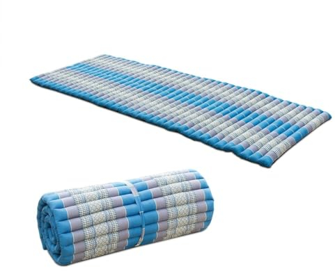 Kapok Matratze Matte Rollmatte Yogamatte Thaimatte Rollmatratze Liege Massage Kapokmatte Kapokwolle Nachhaltig Türkis Grau 200 x 80 cm
