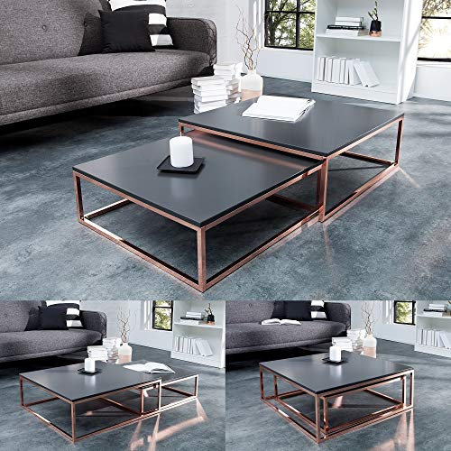 cagü Design 2er Set Couchtische Mailand Anthrazit Matt mit Kupfergestell 75/65cm
