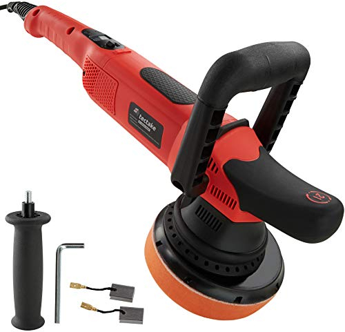 tectake® Pulidora Excéntrica Orbital Coche 810W Digital, Con Mango Curvo y Recto Adicional, Esponja de Pulido, 2 Carbones de Repuesto, Abrillantado, Pulimento Coche - Regulación Velodidad Manual