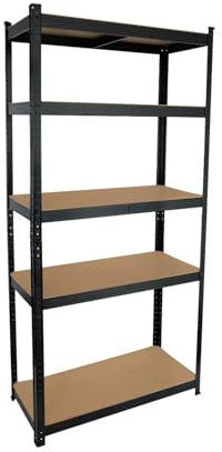 7H SEVEN HOUSE - Estantería Modular Almacenaje, Acero y MDF Antihumedad, Hogar, Trastero, Garajes y Talleres, 5 Baldas Ajustables, Carga Máxima 875Kg, 90x40x180cm (Largo x Ancho x Alto), Color Negro