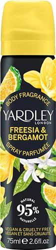 Yardley 75 ml B/Spray Freesia | Floral Body Mist with Notes of Bergamot and Lemon, 95% Natural Ingredients, Vegan and Cruelty Free, UK Made