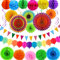 Party Deko, Mehrfarbig Karnevalsdekoration, Geburtstagsdeko-31 Stück mit Girlanden Papierfäche Wabenbälle Luftschlangen Papierblumen für Feste, Hochzeiten & Mehr