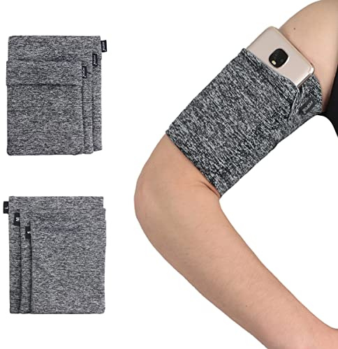 Walking Jogging Running Armband for Cellphone Keys Earphone - One Hidden Pocket Wrist Arm Band Sleeve Pouch Holder Compatible with iPhone 6 6S 7 8 X XR XS 11 12 Max Plus Pro Women Men - Grey Melange/M