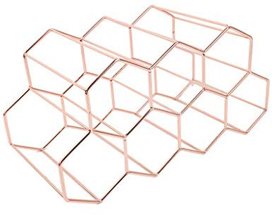 KERDEJAR Wine Rack,Modern Metal Honeycomb Wine Rack Wine Bottle Storage Beehive Tabletop Wine Rack Hexagon 9 Bottle Wine Holder Display Rose Gold