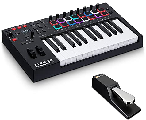 M-Audio MIDI Keyboard Bundle - 25 Key USB MIDI Controller Oxygen Pro 25 with 16 RGB Drum Pads, Sustain Pedal SP-2 and Music Production Software