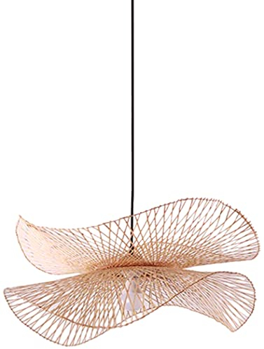 COCOL Vintage Bambus Gewebte Hängelampe Land Bambus Gewebte Lampe Handgewebte Pendellampe E27 Naturbambus Esszimmer Wohnzimmer Korridor Dekorative Beleuchtung Deckenleuchte,75cm