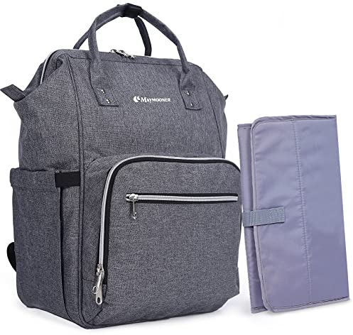 MAYMOONER Baby Wickeltaschen Rucksack Wasserdichte großem Fassungsvermögen Wickelrucksack mit Wickelauflage Isolierte Taschen Farbe Grau