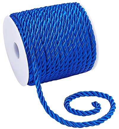PH PandaHall Cuerda trenzada decorativa de poliéster azul de 5 mm para decoración del hogar, tapicería, alzapaños de cortina, cordón de honor, brillante, 18 mm/19 yardas