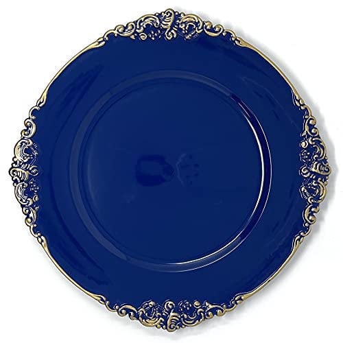 allgala Lot de 6 assiettes rondes de qualité supérieure - Assiettes à dîner pour décoration de table - Idéales pour les mariages, les fêtes de Thanksgiving et les vacances - Motif floral bleu roi - 33