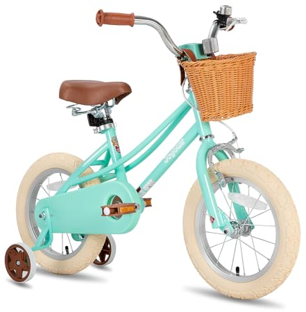JOYSTAR 12 Zoll Kinderfahrrad für Kleinkinder 2-4 Jahre Mädchen, Mädchenfahrrad mit Stützrädern & Korb, Kinderfahrrad Grün