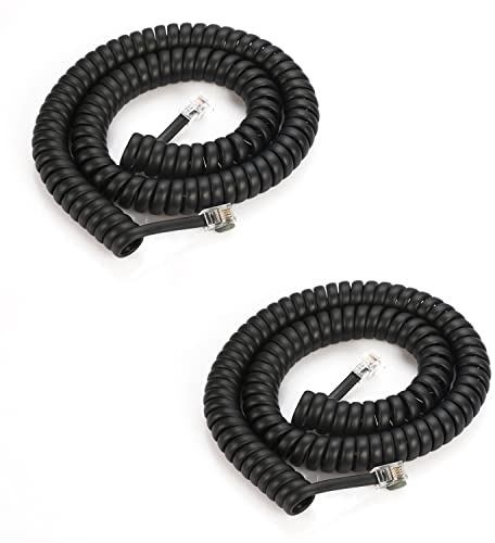 Cavo per cornetta telefonica, a spirale, lunghezza da 48,7 cm a 700 cm, cavo non arrotolato per telefono fisso RJ9/RJ10/RJ22 4P4C (nero, 2 pezzi)