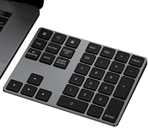 JOYEKY Bluetooth-Nummernblock, Aluminium, wiederaufladbar, Ziffernblock, kabellos, 34 Tasten, Tastenkombination, Tastenkombination, Nummernblock, Dateneingabe, kompatibel mit iMac Windows, MacBook