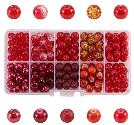 UR URLIFEHALL – Lot de 200 perles rondes en verre craquelé opaques de 8 mm, 10 styles, pour la fabrication de bijoux