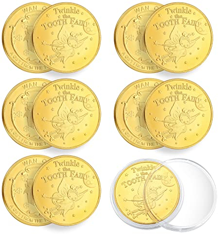 Pièce de Fée des Dents, 6 Pièces Scintillante Pièce en Or Commémorative, Pièces Dent Fairy, Pièce de Collection de Souvenirs pour Enfants Bébé Dents Croissance Cadeaux