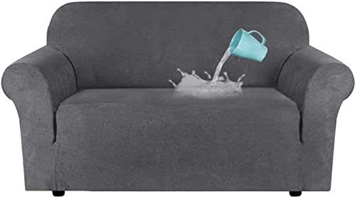XVBVS Stretch-Sofabezug, Wildleder-sofaschoner, Wasserabweisende Couchbezug, Weiche Sofaüberwurf, Rutschfester Möbelschutz für Wohnzimmer (Color : Grey, Size : 2 Seater(122-172cm))