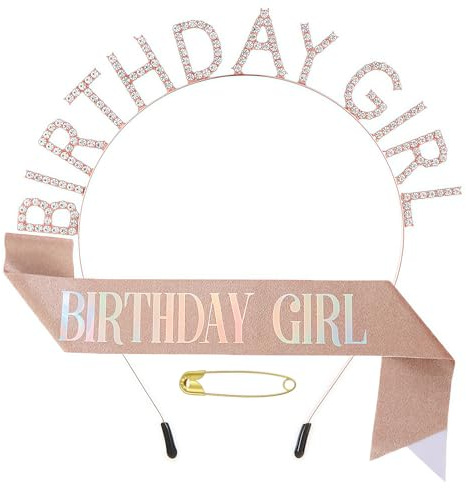 GUO-YING Geburtstagskrone Geburtstags SchäRpe Prinzessin Krone Glitzer Geburtstag Mädchen Schärpe & Strass Tiara Kit für Geburtstag Geschenk Party Zubehör und Dekorationen