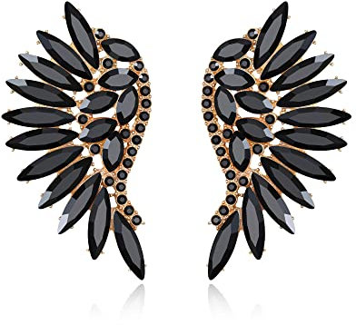EVER FAITH Pendientes Mujer Cristal con Diamantes de Imitación en Forma de Marquesa de Ala de Ángel para Niñas Negro Tono Dorado