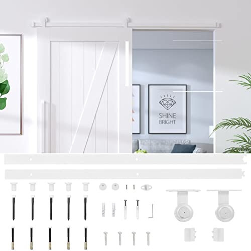 Norheim 200 cm Herraje para Puerta Corredera Kit de Accesorios para Puertas Correderas Guia Puerta Corredera Blanco