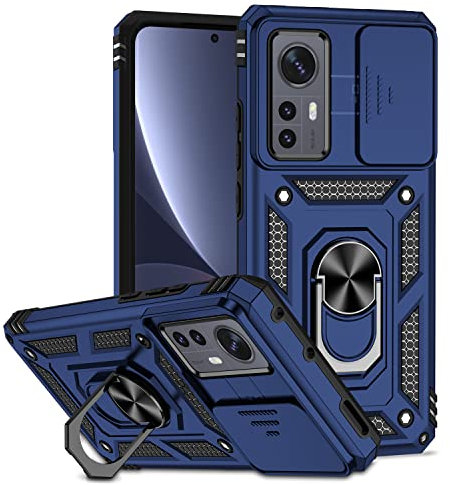 XINYEXIN Kameraschutz Handyhülle für Xiaomi 12T / Xiaomi 12T Pro Hülle mit 360 Grad Metal Ring Ständer Stoßfest Schutzhülle Hard Case Sliding Camera Cover - Blau