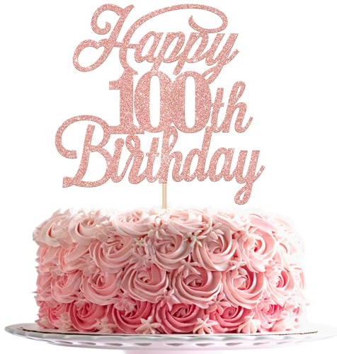 Xsstarmi 1 Pack Happy 100th Birthday Cake Toppe 100 Years Old 100th Birthday Cake Pick for Celebrating 100th Birthday Anniversary Party Cake Decorations Supplies Rose Gold