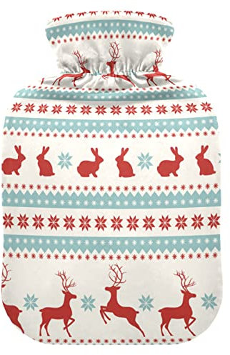Wärmflasche mit Bezug, 1 l Wärmflasche, Rentier, Kaninchen, gestricktes Muster, Handfüße, Wärmer für Kinder, Herren, Damen