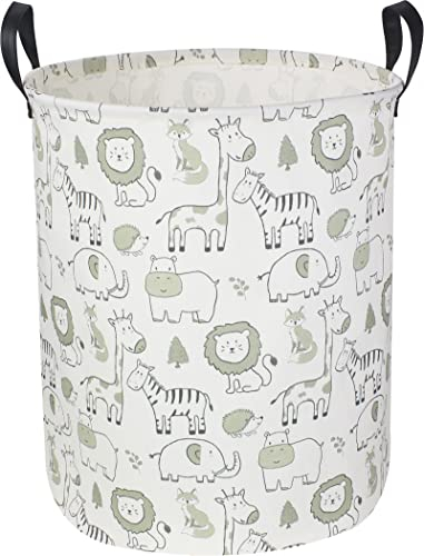 CLOCOR Baby-Wäschekorb, zusammenklappbar, Aufbewahrungskörbe für Kinderspielzeug, für Jungen und Mädchen, Dschungel-Schlafzimmer-Dekoration, Geschenkkorb (grüne Tiere)