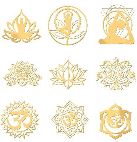 OLYCRAFT 9 piezas Om Mandala Chakra Pegatinas Torre de Energía Orgonita Pegatinas Yoga Lotus Metal Stickers Pegatinas doradas Para scrapbooking teléfono botella de agua decoración - 4x4cm