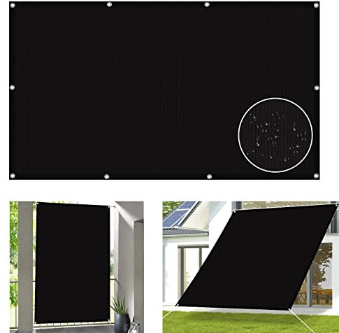 Sonnensegel Wasserdicht 3.5 x 9 m 95% UV-Block Sonnenschutz Sonnenschutz Schattensegel mit Spannseilen mit Befestigungs Kit für Garten Terrasse Balkon, Schwarz