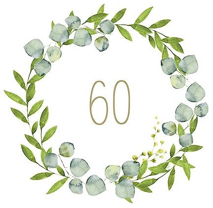 Servietten 60 BOTANICAL EUKALYPTUS Geburtstags-Servietten 60. Geburtstag mit Blätter-Ranke weiß grün gold Tisch-Dekoration Geburtstag, Diamant-Hochzeit & Jubiläum Geburtstags-Deko 20 Servietten